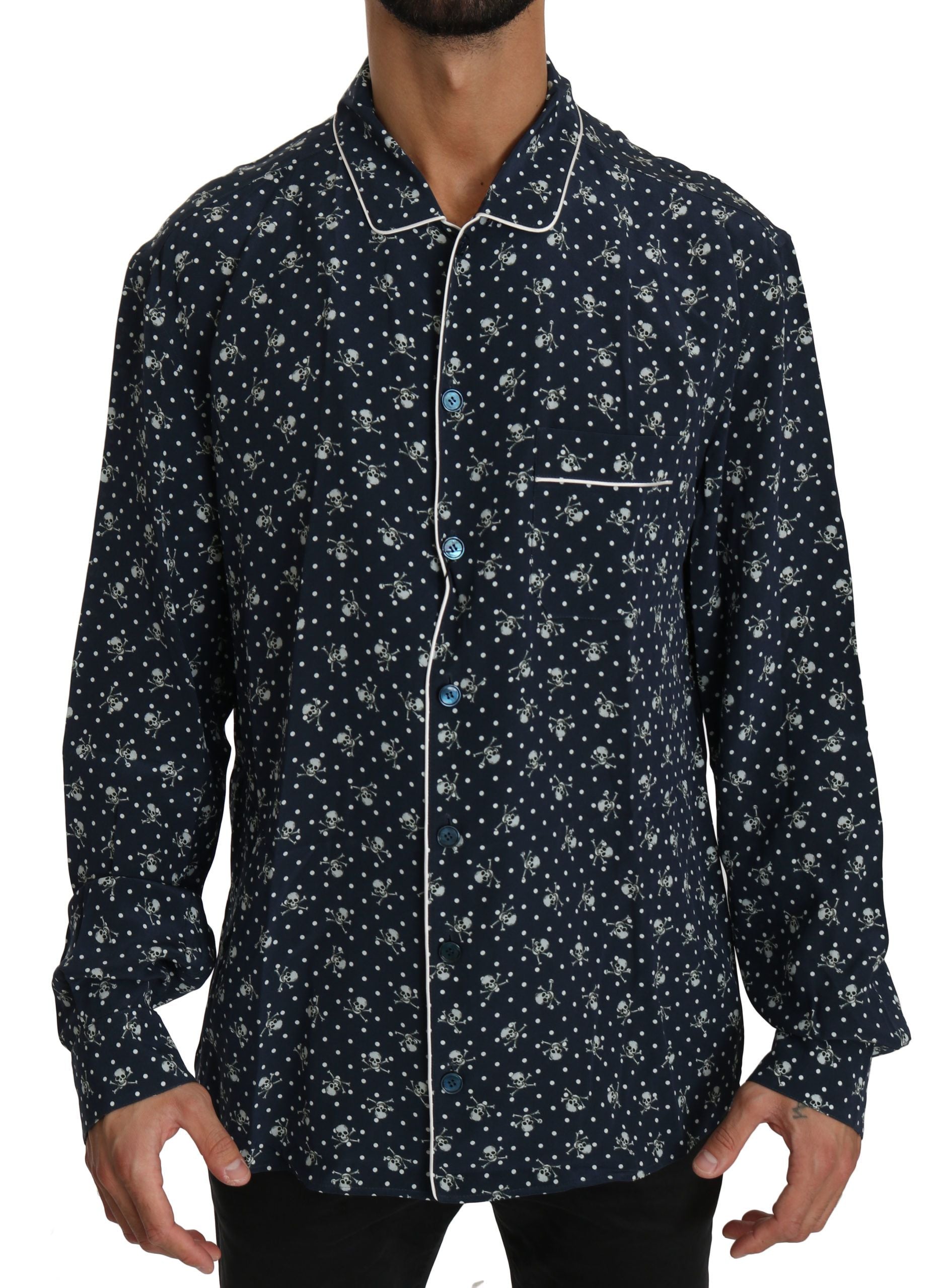 Chemise de nuit Dolce & Gabbana bleue à motif crâne