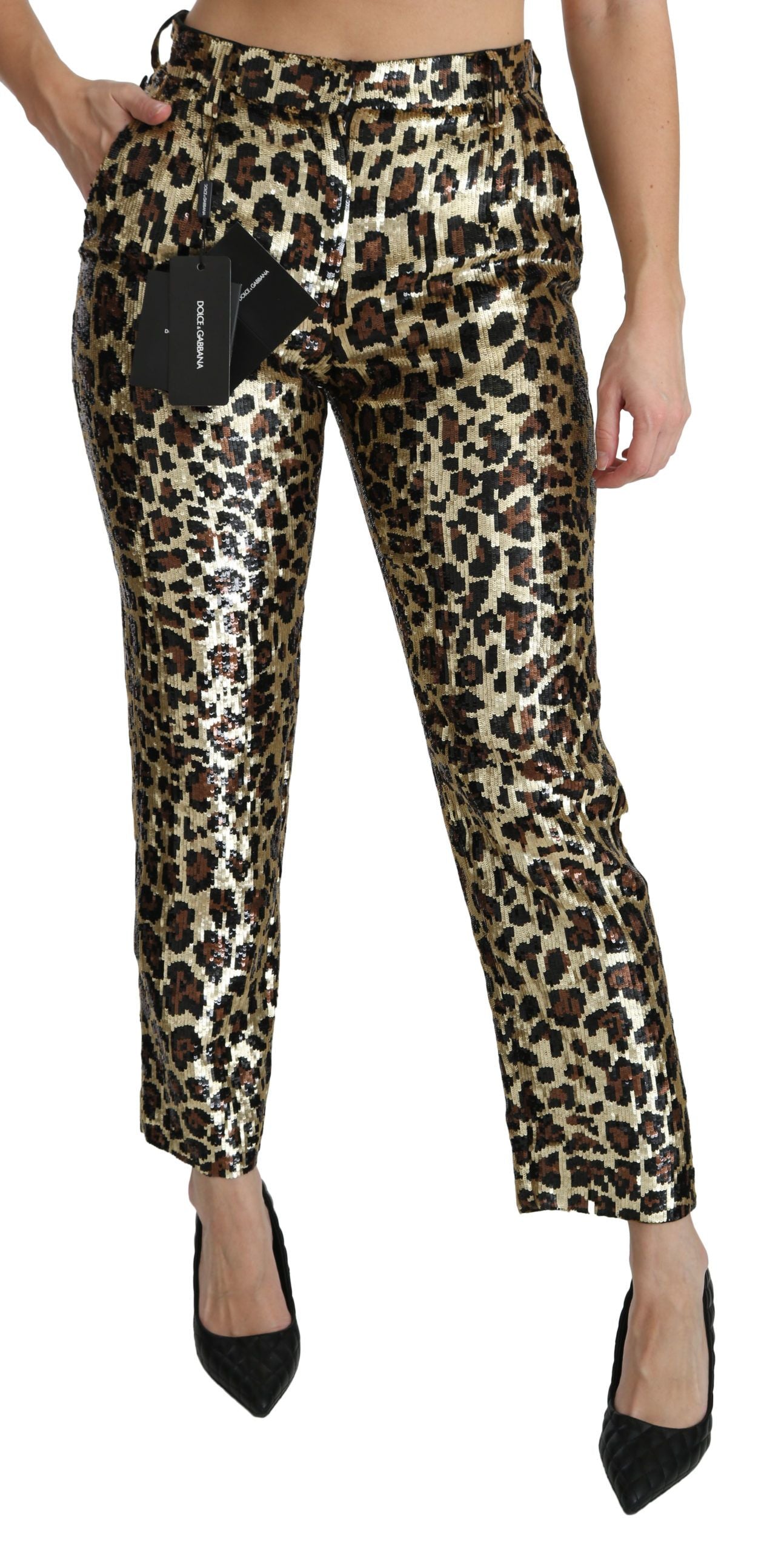 Pantalons Dolce & Gabbana haute taille léopard doré bruns