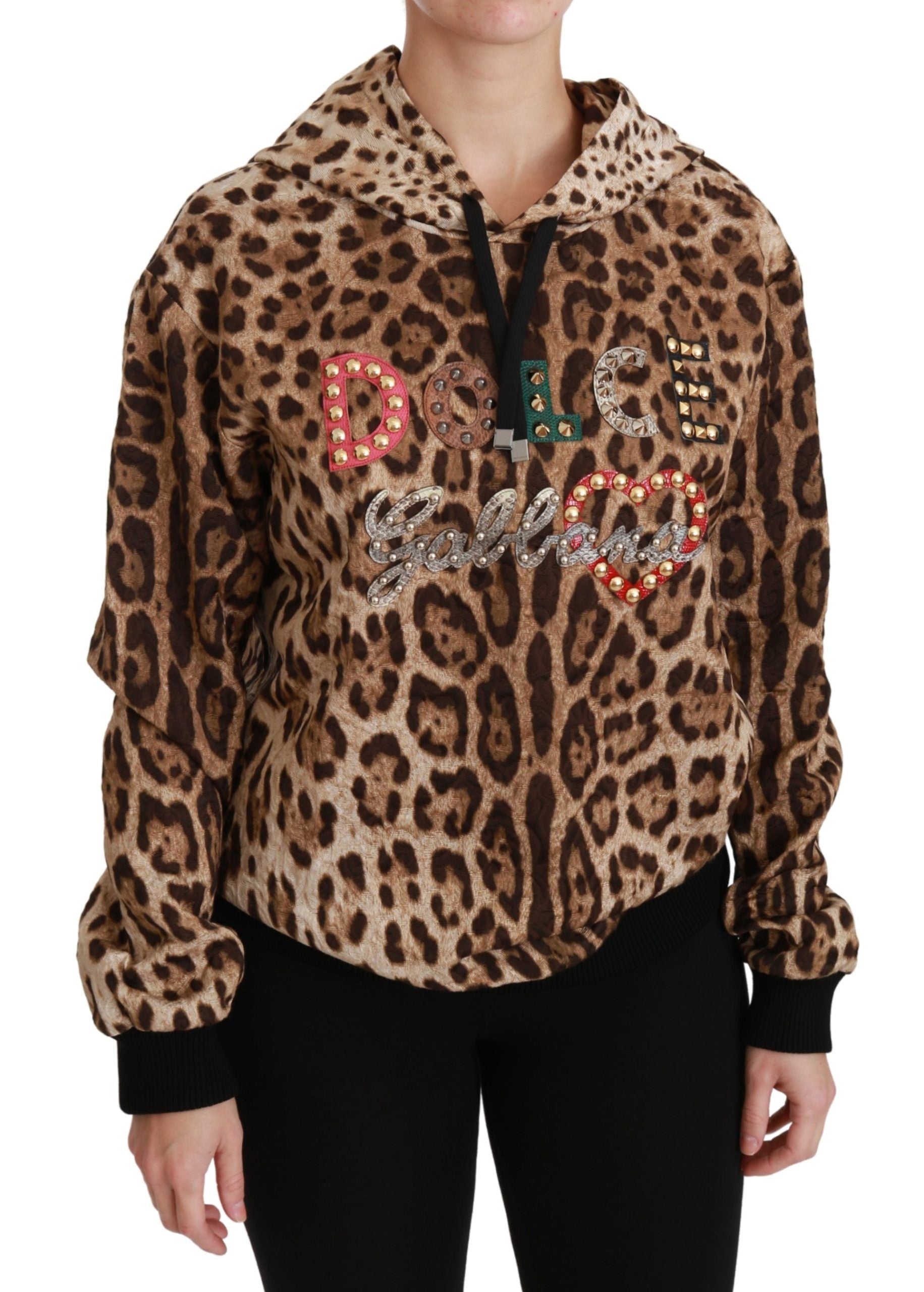 Sweater Dolce & Gabbana à capuche imprimé léopard marron