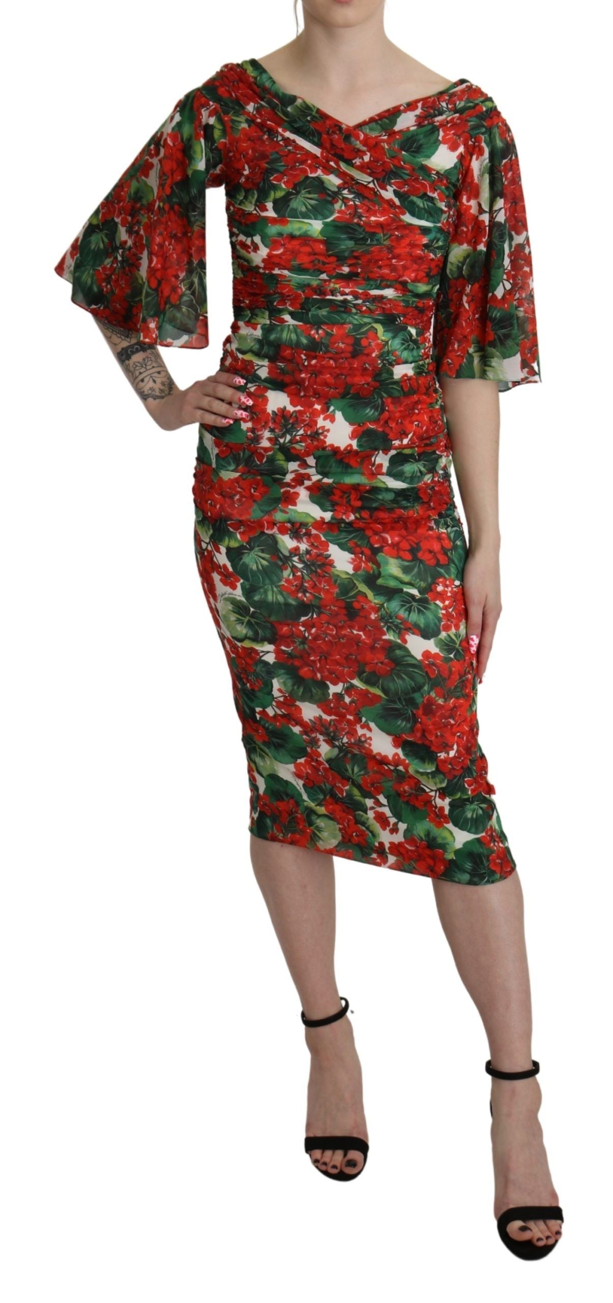 Robe Dolce & Gabbana midi floral rouge