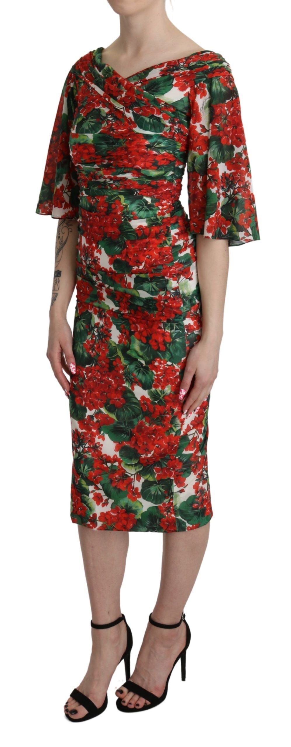 Robe Dolce & Gabbana midi floral rouge
