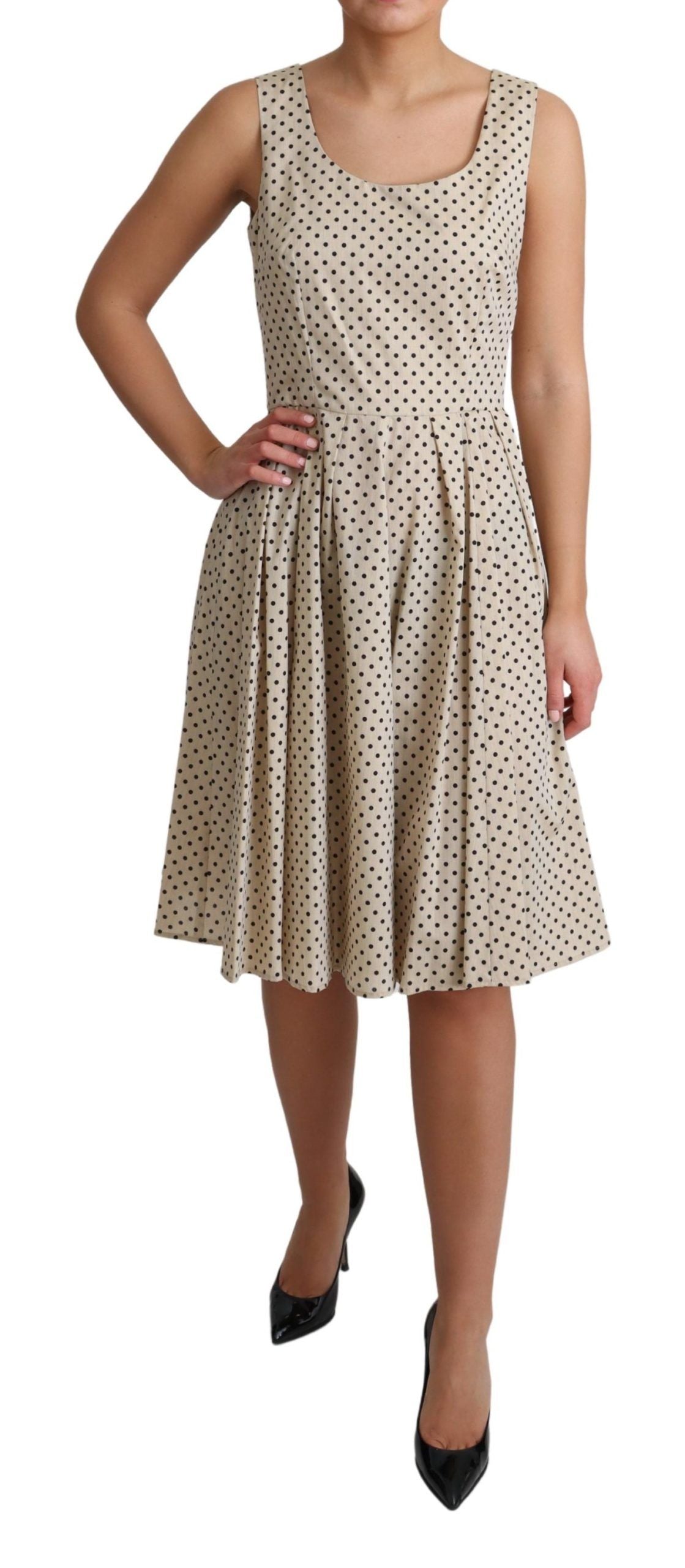Robe Dolce & Gabbana A-line beige à pois noirs
