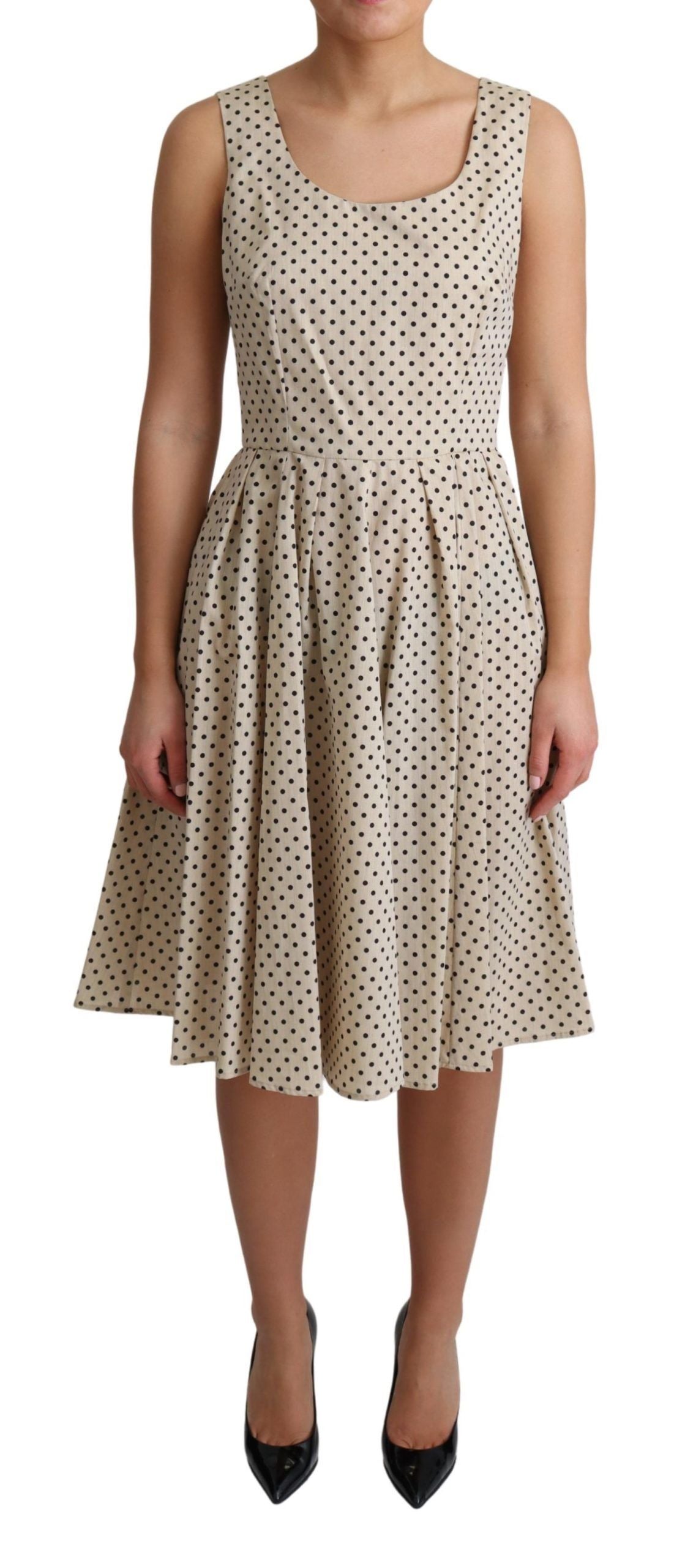 Robe Dolce & Gabbana A-line beige à pois noirs