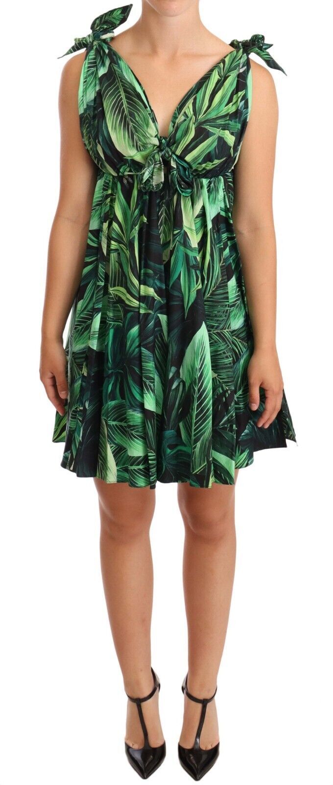 Robe Dolce & Gabbana flared imprimé feuilles vertes