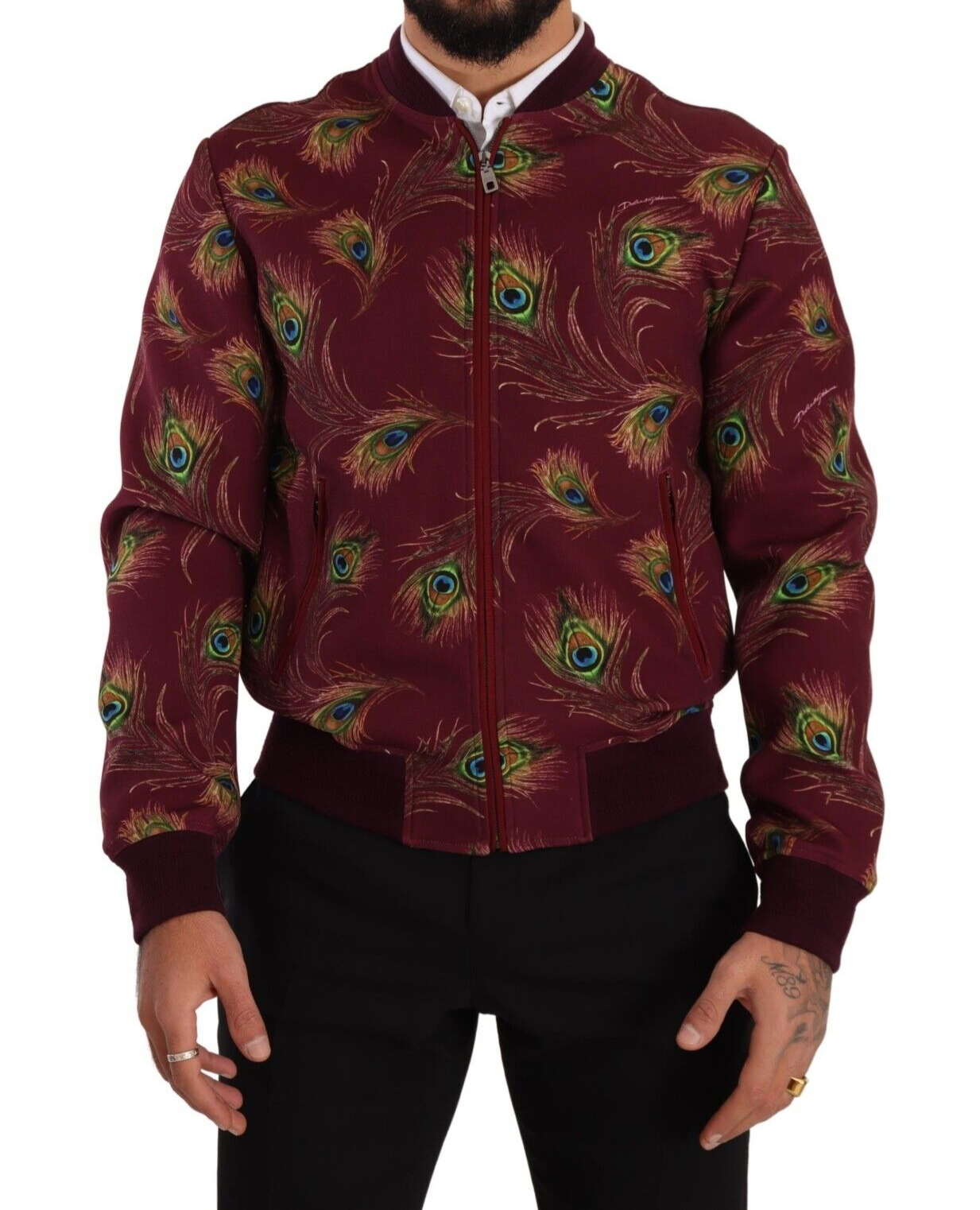 Veste Dolce & Gabbana bomber rouge imprimé paon