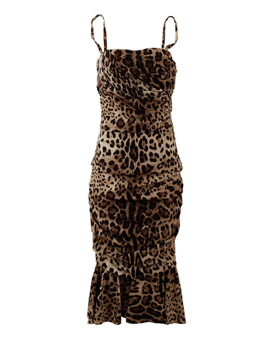 Robe DOLCE & GABBANA ruched imprimé léopard marron