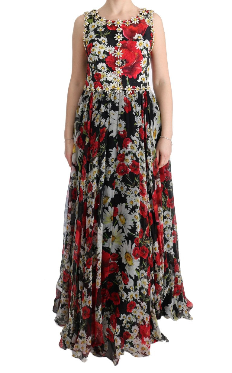 Robe Dolce & Gabbana maxi noire avec imprimé floral multicolore