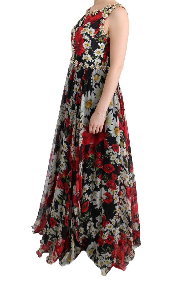 Robe Dolce & Gabbana maxi noire avec imprimé floral multicolore
