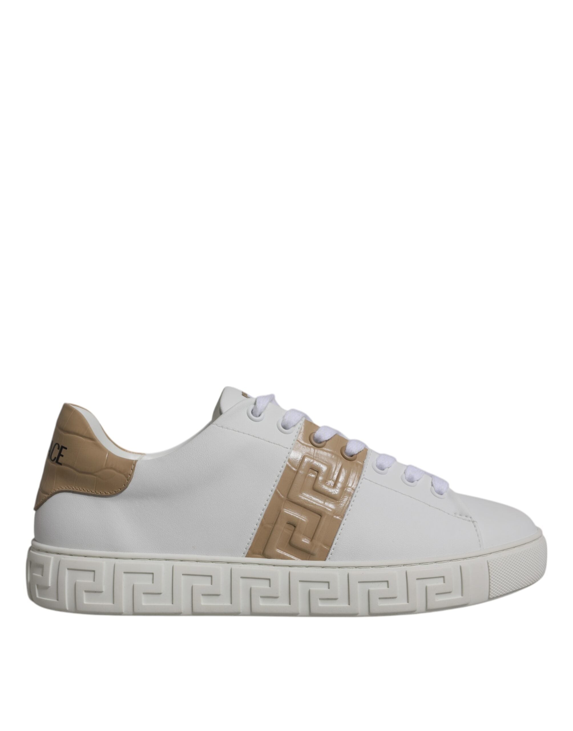 Baskets Versace Greca blanches et brunes
