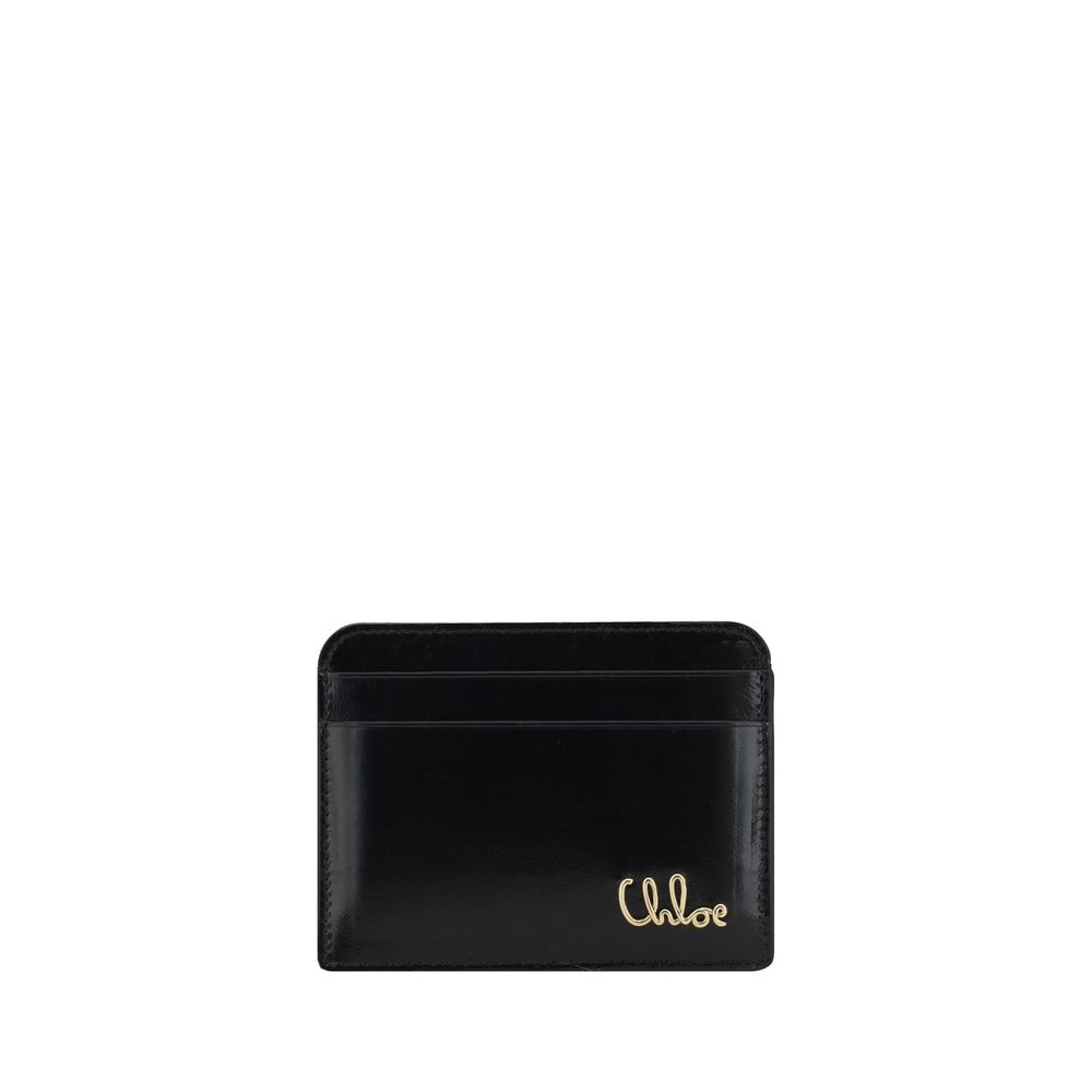 Porte-cartes Chloé logo cuir noir