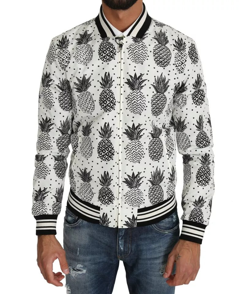 Veste Dolce & Gabbana Bomber blanche avec ananas noirs