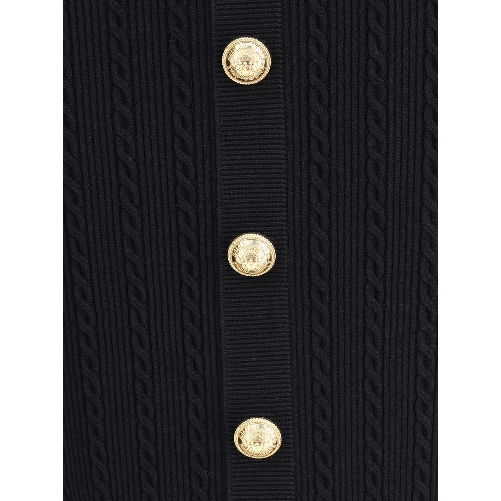 Jupe midi Balmain en maille torsadée noire