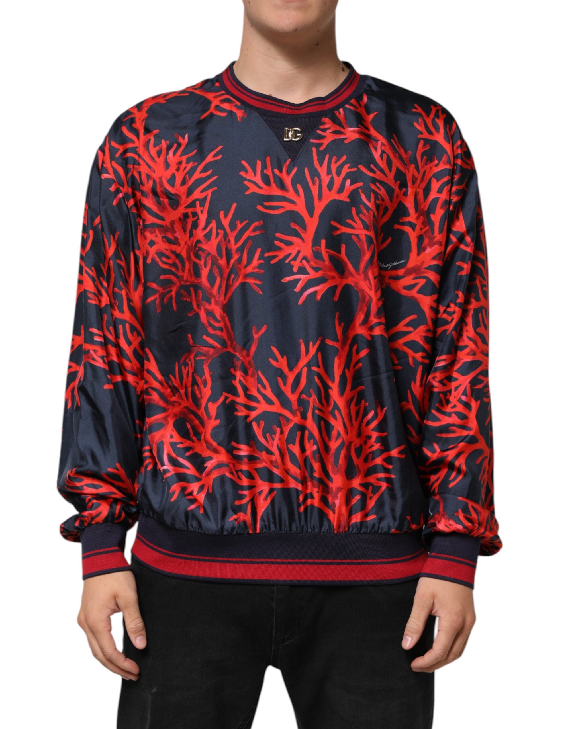 Pull Dolce & Gabbana à col rond bleu marine coral rouge