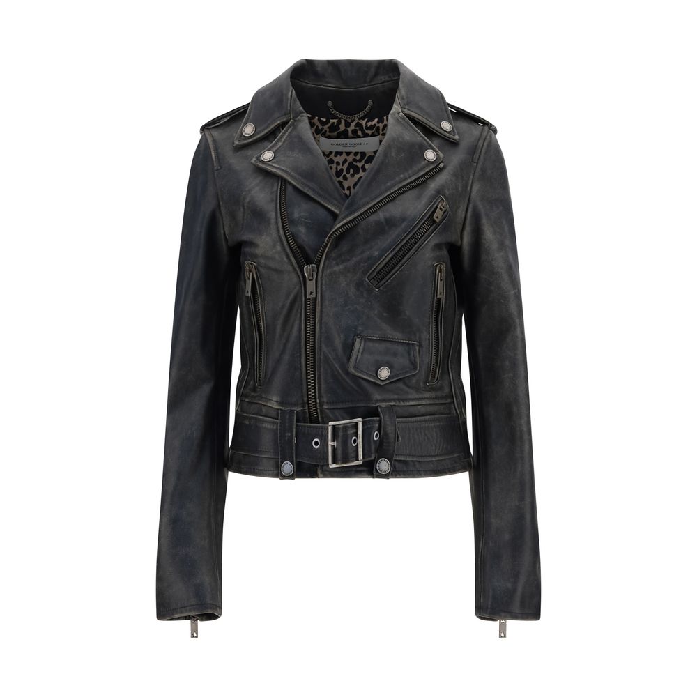 Veste en cuir Golden Goose noir