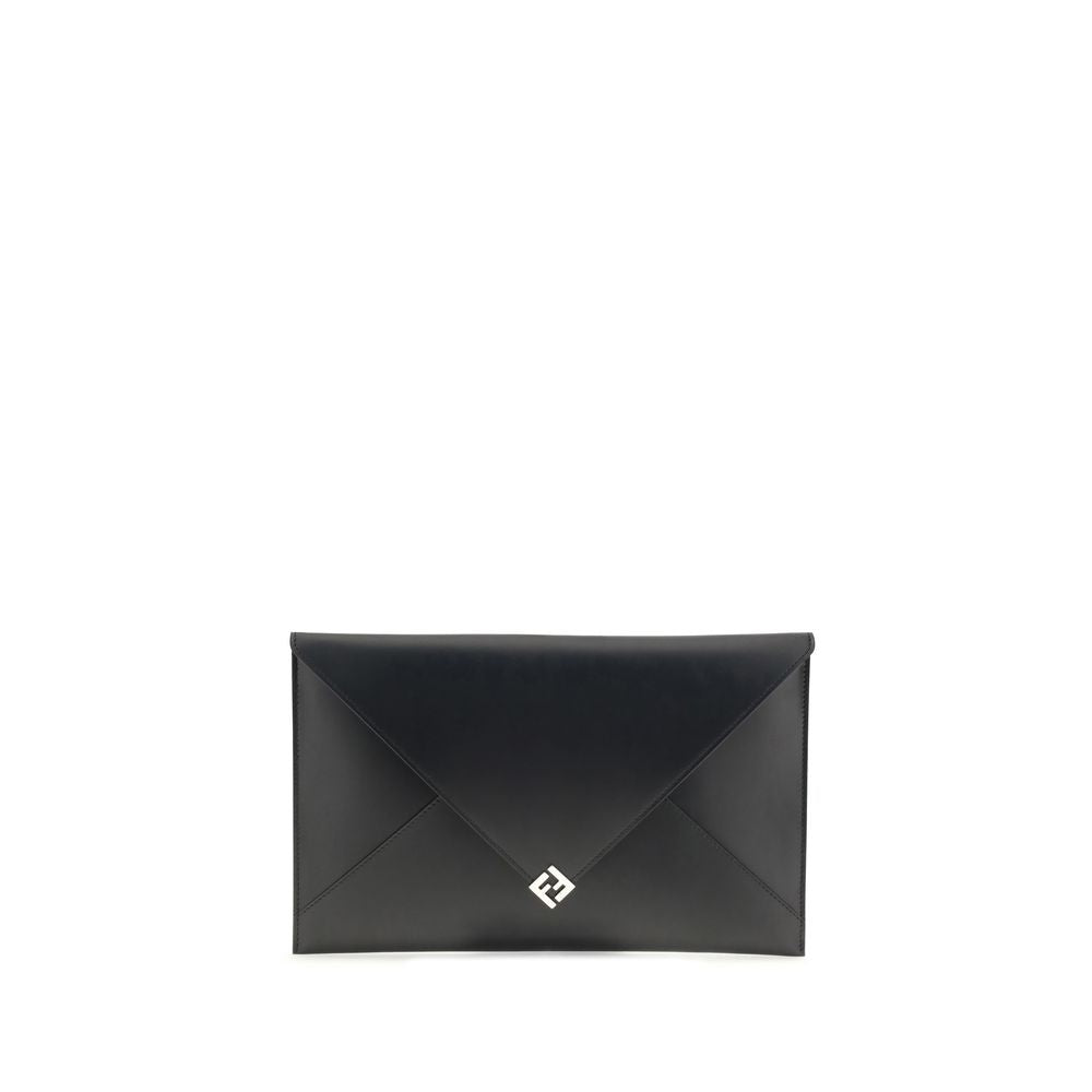 Pochette Fendi Large Squared cuir noire