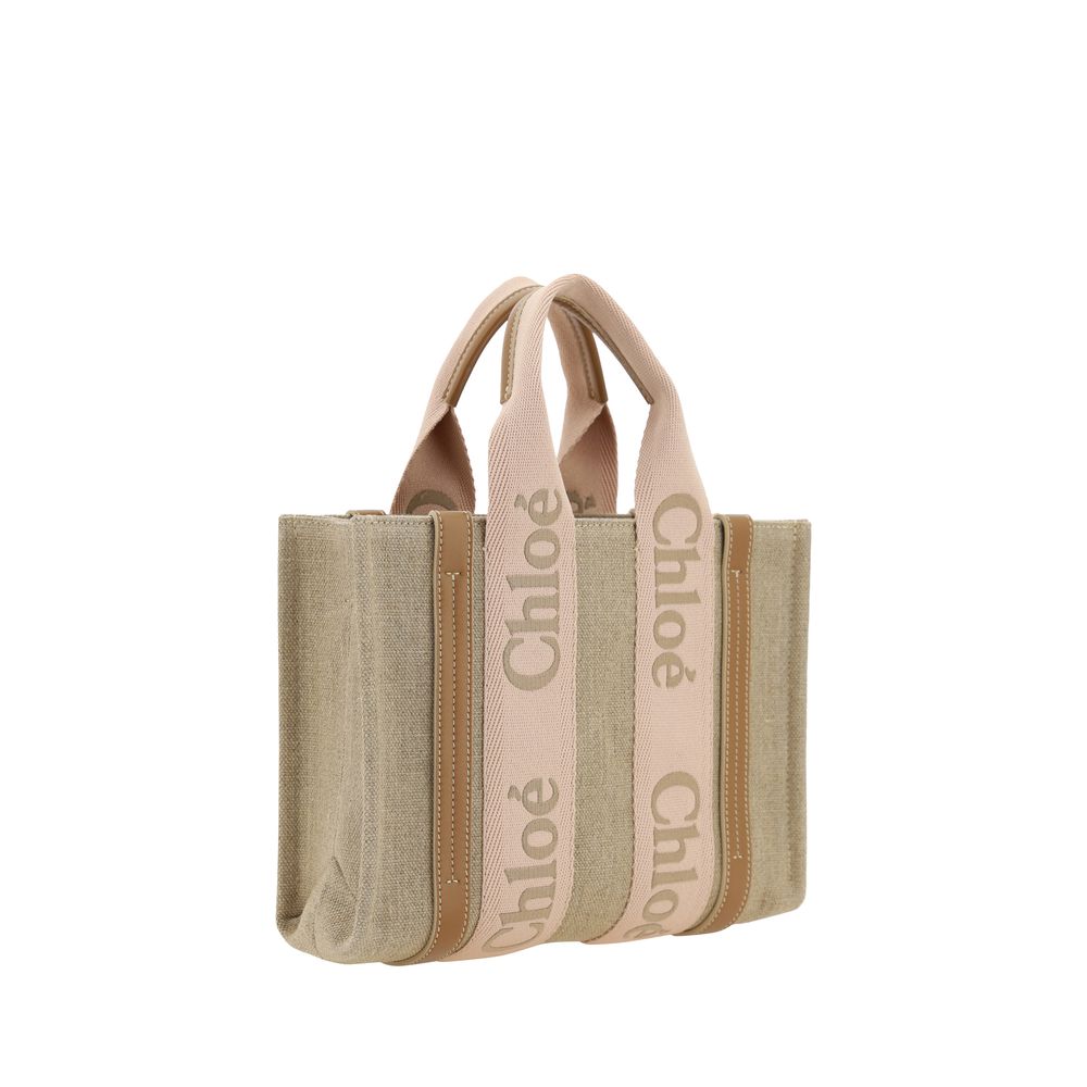 Sac Chloé Woody en lin beige