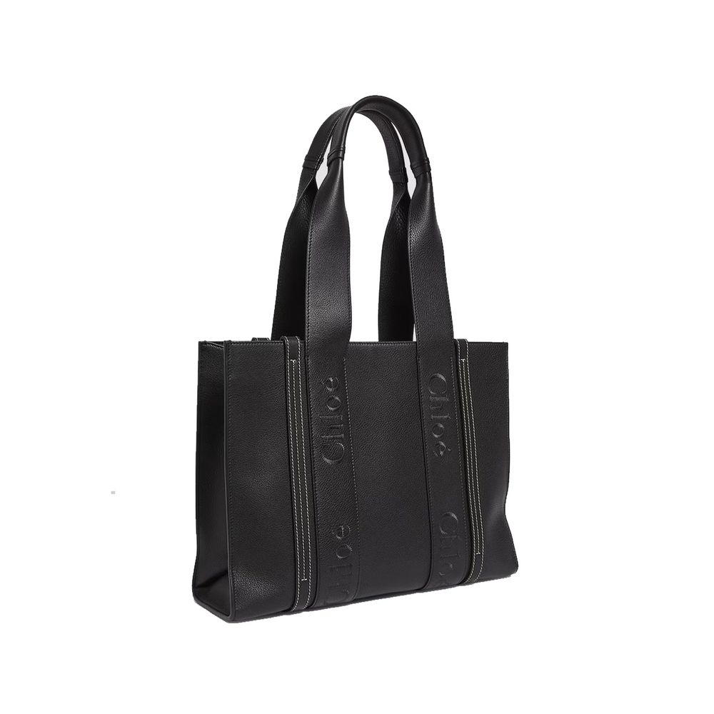 Tote bag Chloé Woody en cuir beige