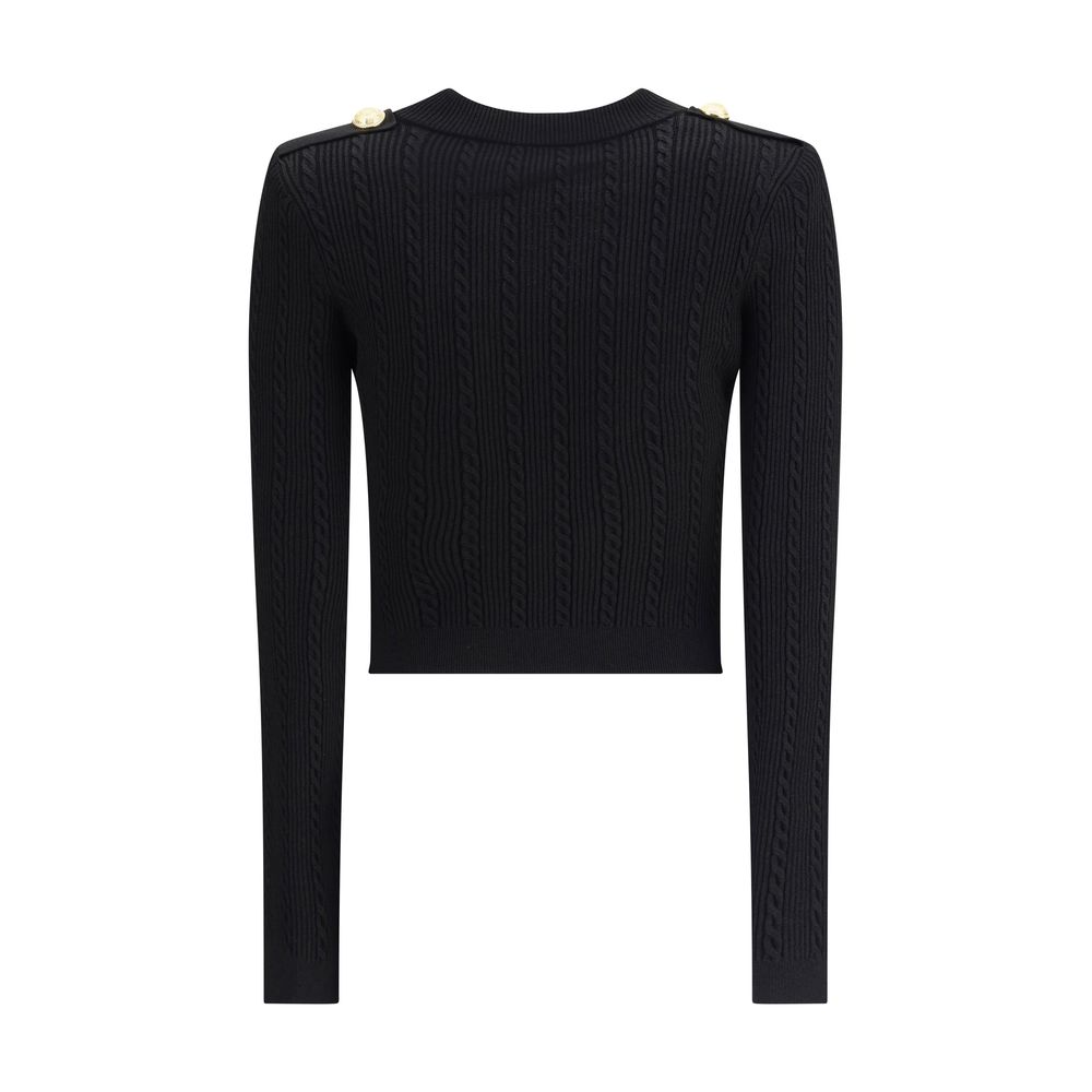 Cardigan Balmain côtelé tressé noir
