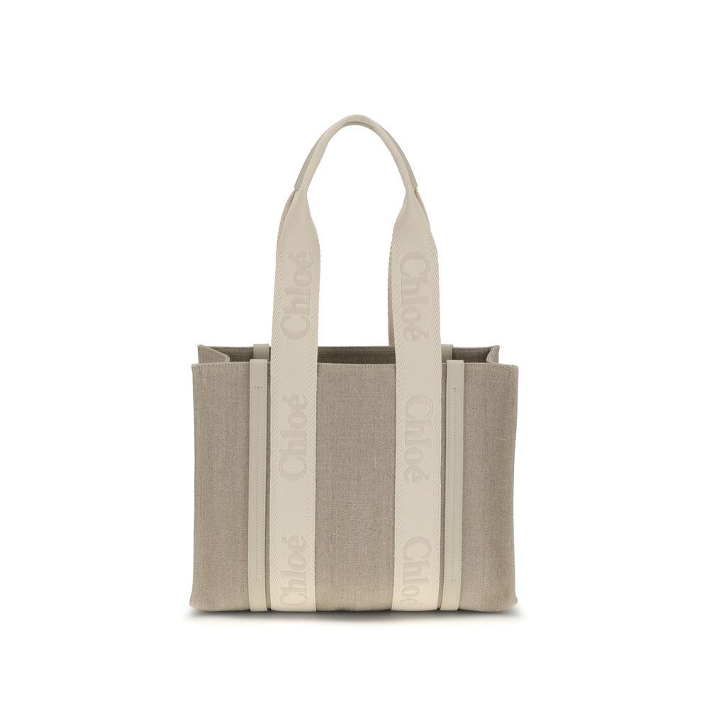 Sac Chloé Woody en lin beige