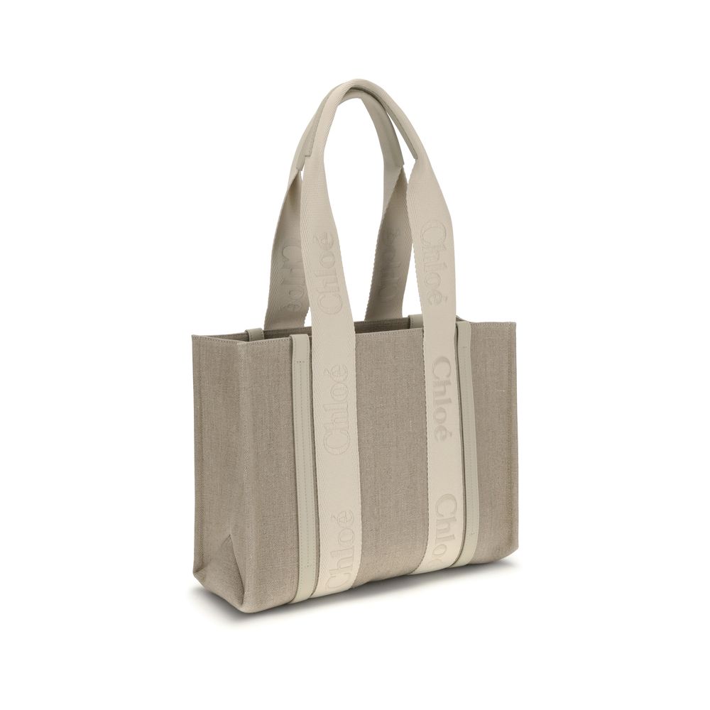 Sac Chloé Woody en lin beige