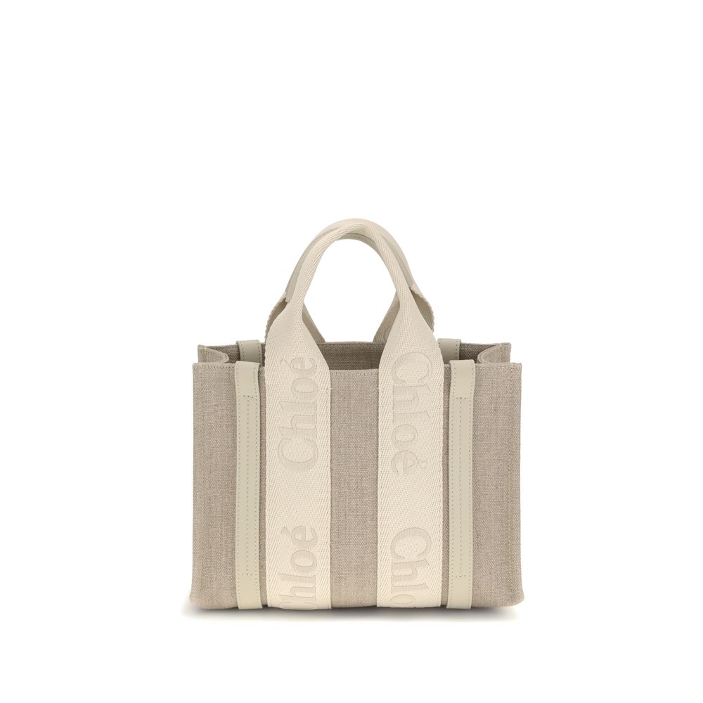 Sac Chloé Woody en lin beige