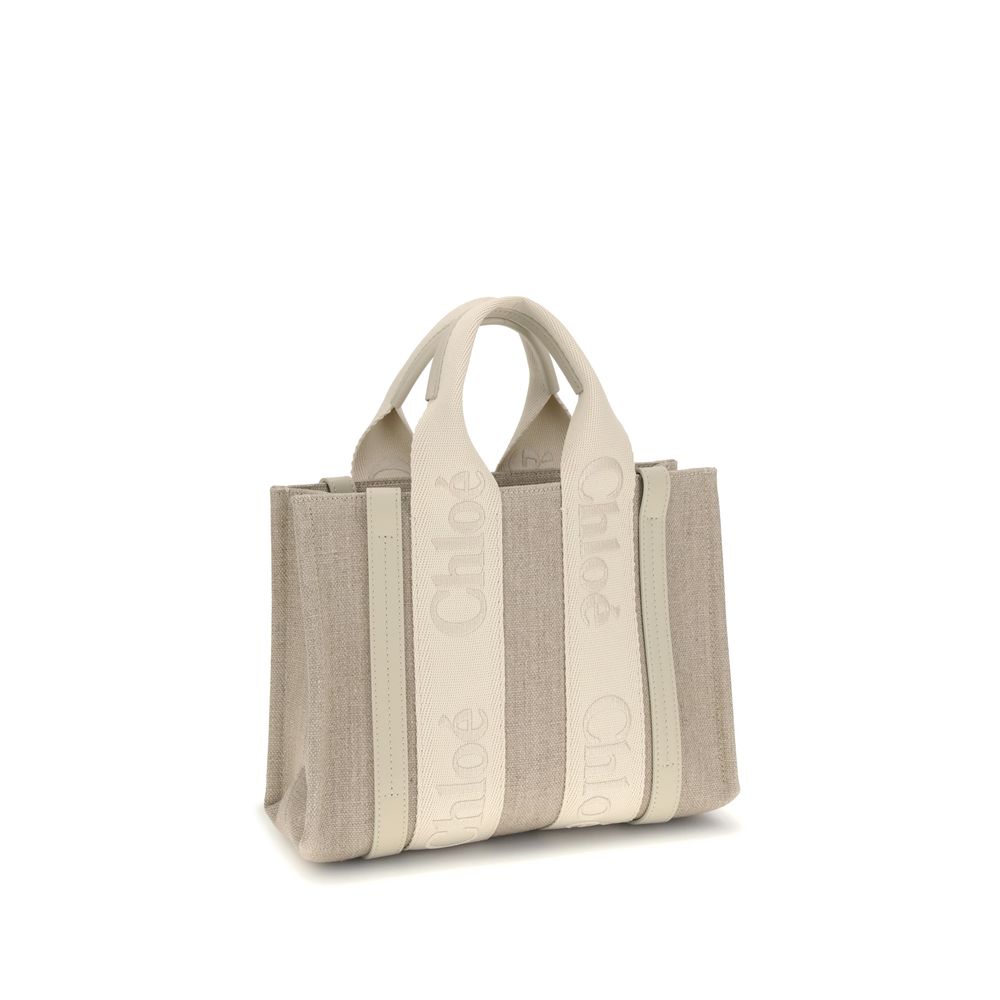 Sac Chloé Woody en lin beige