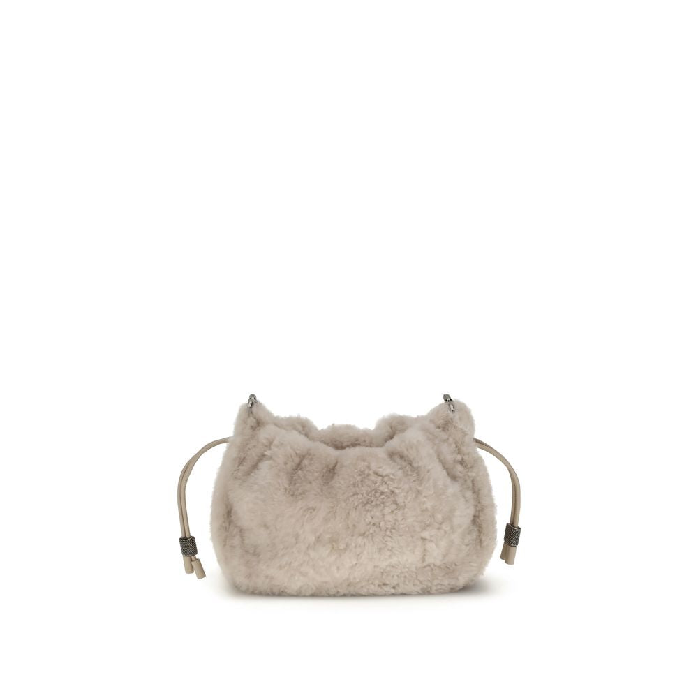 Sac Brunello Cucinelli mini shearling marron